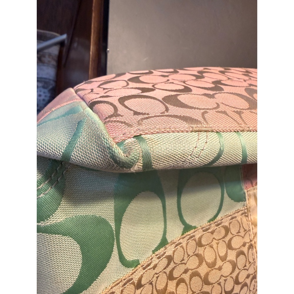 Y2K Coach Signature Patchwork Pastel Hobo Shoulder Bag Yellow Pink Green F14900 - Picture 16 of 16